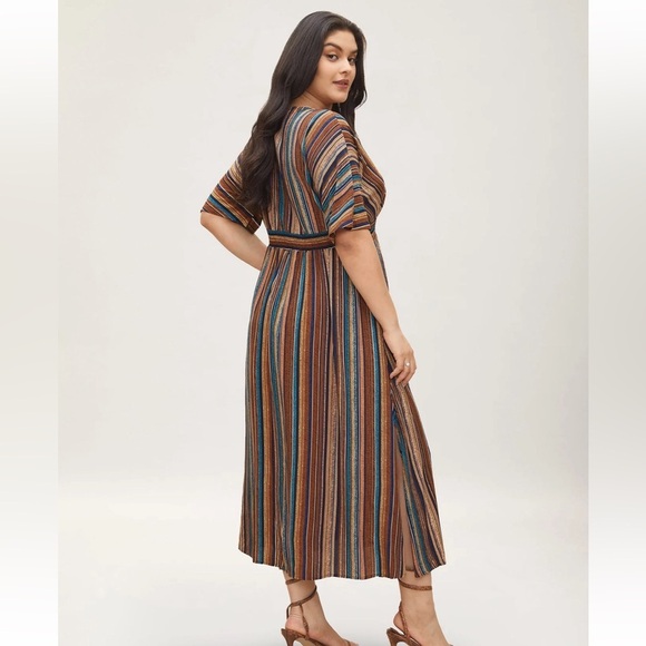 BloomChic Striped Contrast Dolman Sleeve Shirred Pocket Split Flutter Dress 2XL - Picture 2 of 7